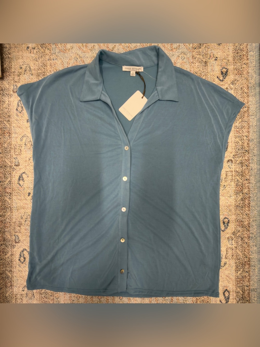 Green Envelope Slate Blue Short-Sleeve Button-Down Shirt size XL NWT